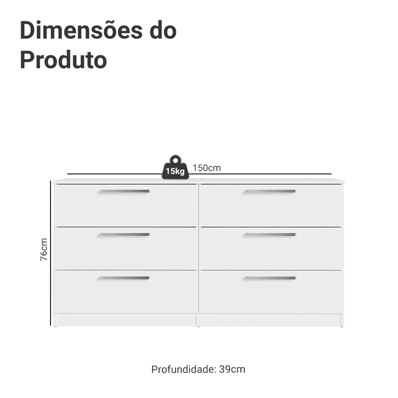 Cômoda Infantil 6 Gavetas Branco 3435 Madesa