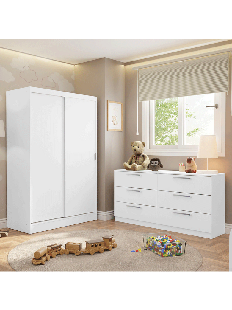 Quarto Infantil Completo Guarda-Roupa 2 Portas 2 Gavetas e Cômoda Madesa