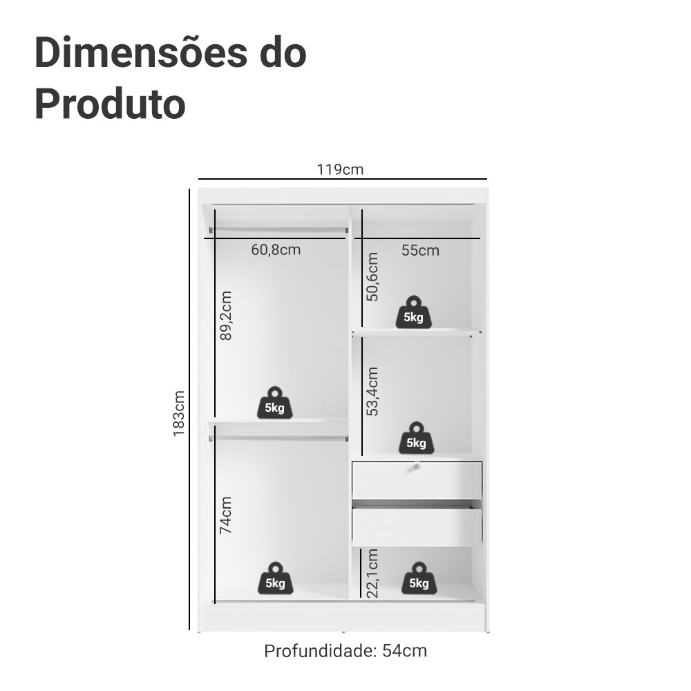 Quarto Infantil Completo Guarda-Roupa 2 Portas 2 Gavetas e Cômoda Madesa