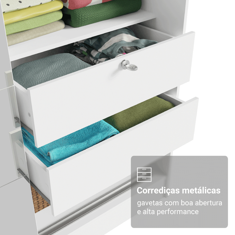 Quarto Infantil Completo Guarda-Roupa 2 Portas 2 Gavetas e Cômoda Madesa