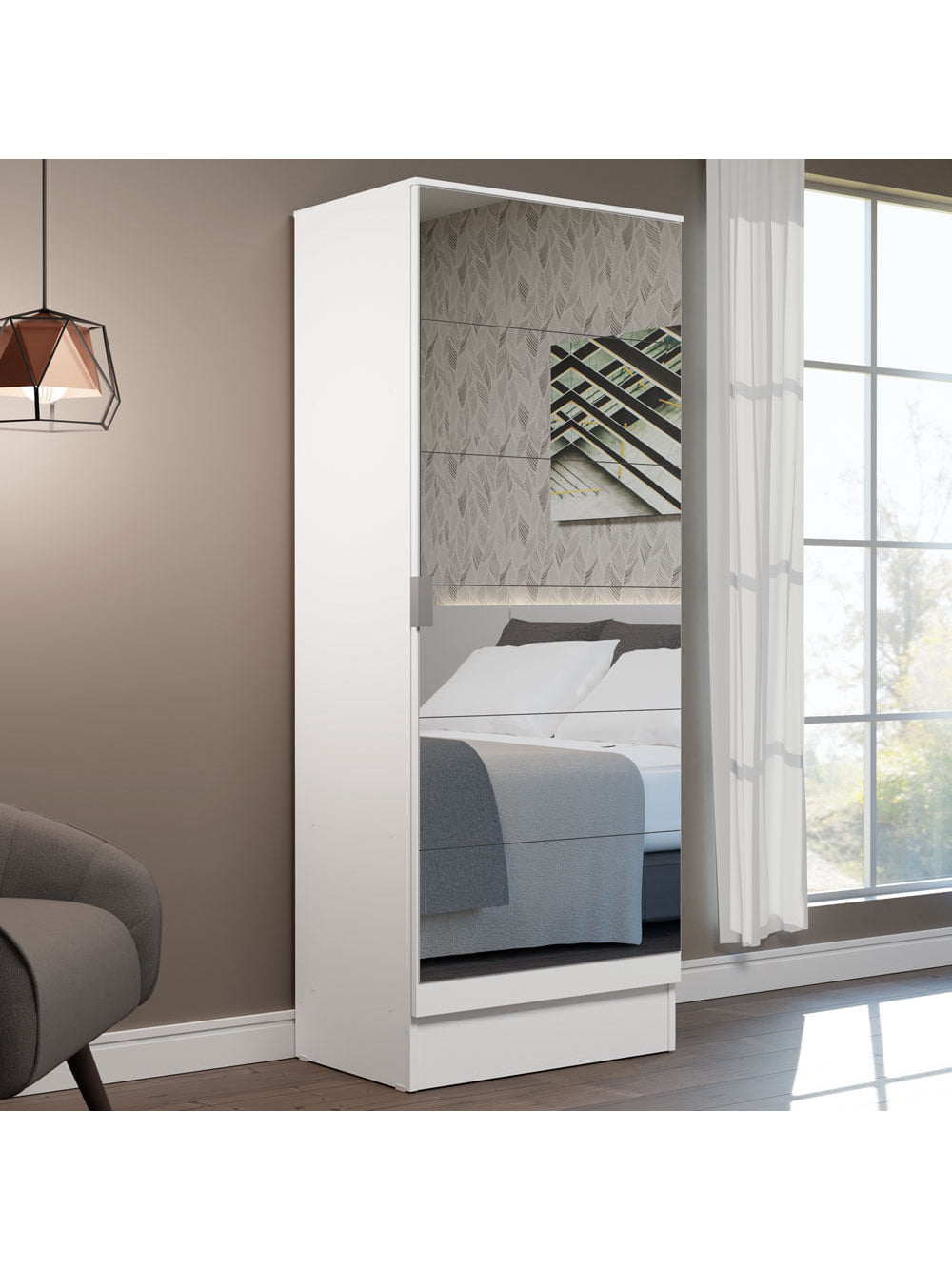 Sapateira Madesa Isis 1 Porta com Espelho Branco - Branco