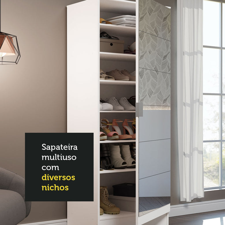 Sapateira Madesa Isis 1 Porta com Espelho Branco