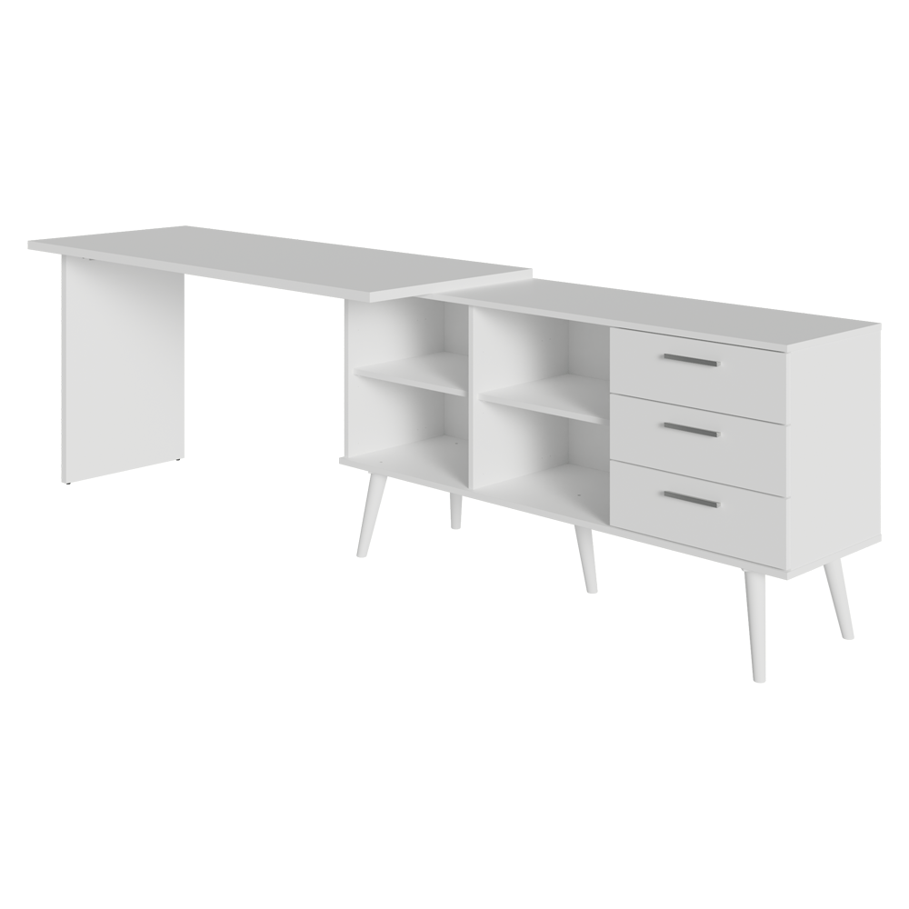 Mesa de Escritório em L 3 Gavetas Branco Lisboa Madesa