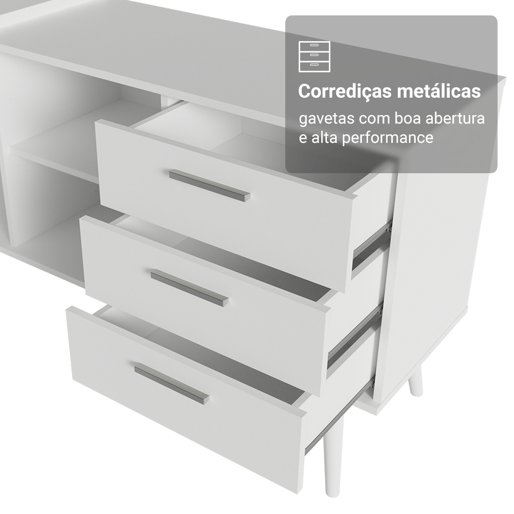 Mesa de Escritório em L 3 Gavetas Branco Lisboa Madesa