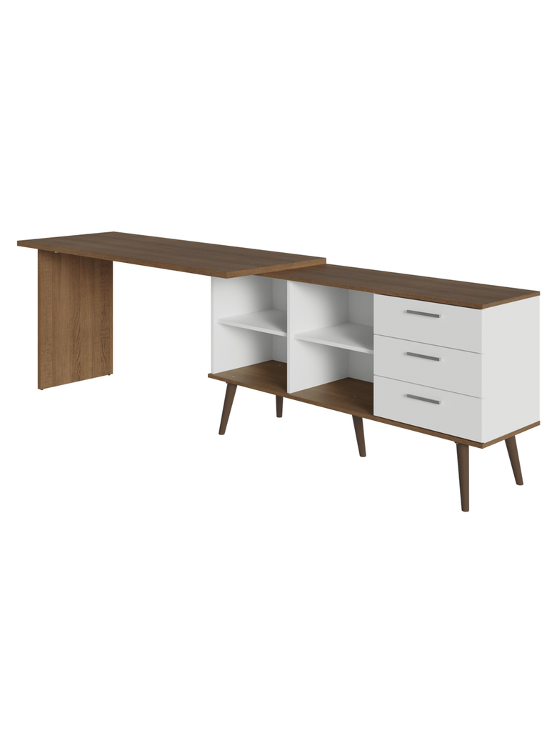 Mesa de Escritório em L 3 Gavetas Branco/Rustic Lisboa Madesa