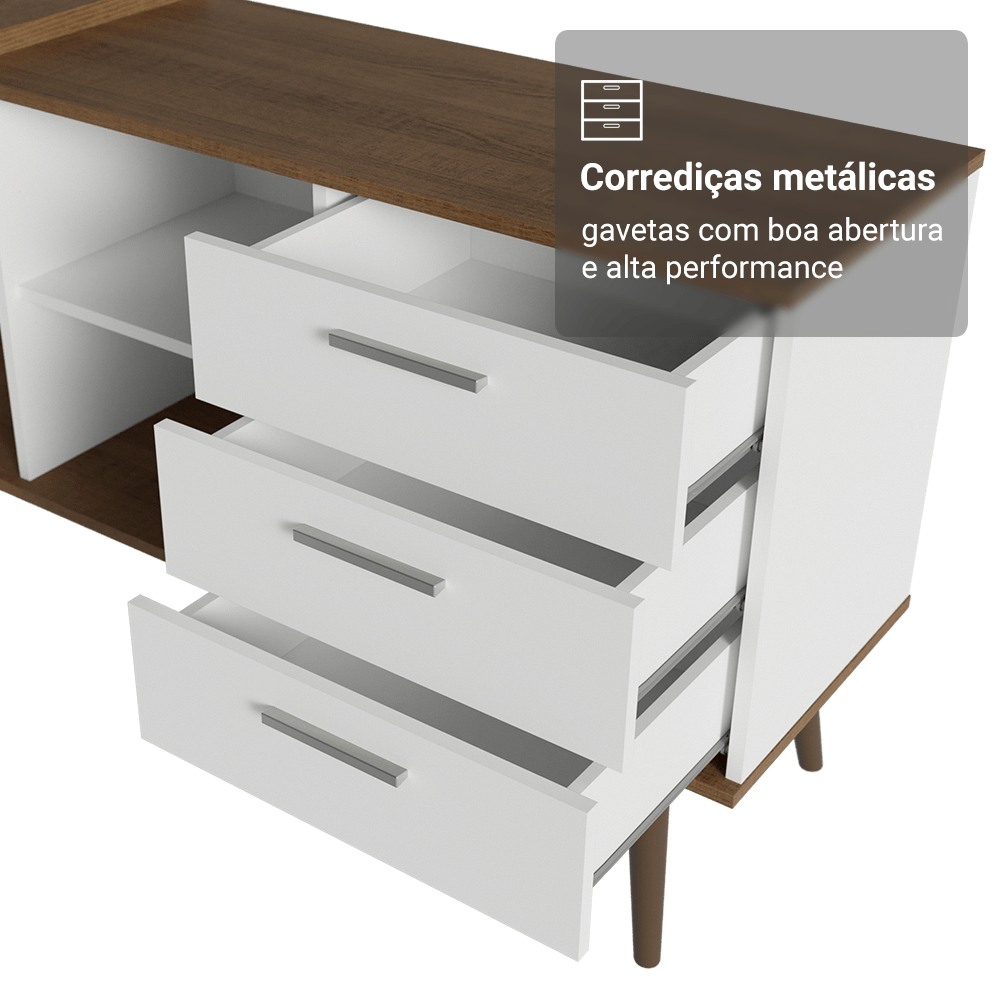 Mesa de Escritório em L 3 Gavetas Branco/Rustic Lisboa Madesa