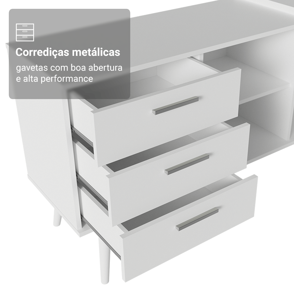 Mesa de Estudos em L 3 Gavetas Branco Lisboa Madesa