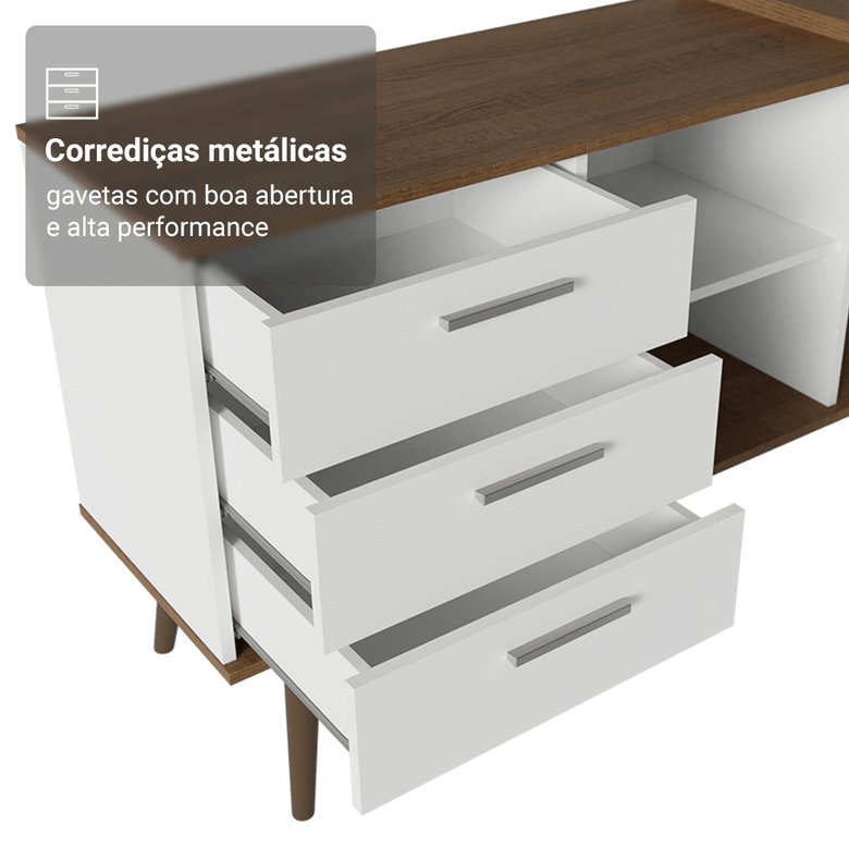 Mesa de Estudos em L 3 Gavetas Branco/Rustic Lisboa Madesa