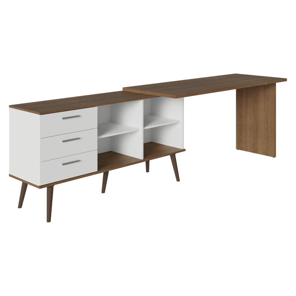 Mesa de Estudos em L 3 Gavetas Branco/Rustic Lisboa Madesa