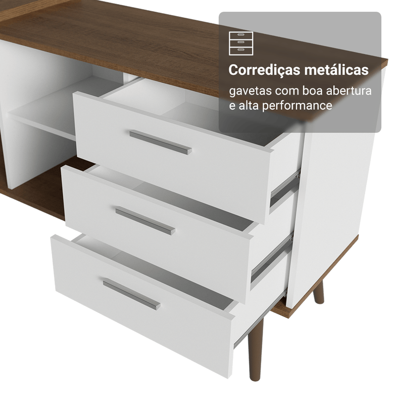 Mesa para Computador Gamer em L 3 Gavetas Branco/Rustic Lisboa Madesa