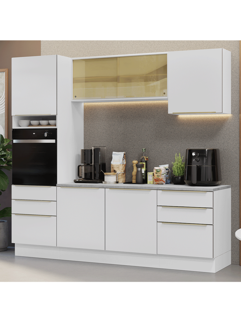 Armário de Cozinha Completa 240cm Branco Veludo Lux Madesa 08