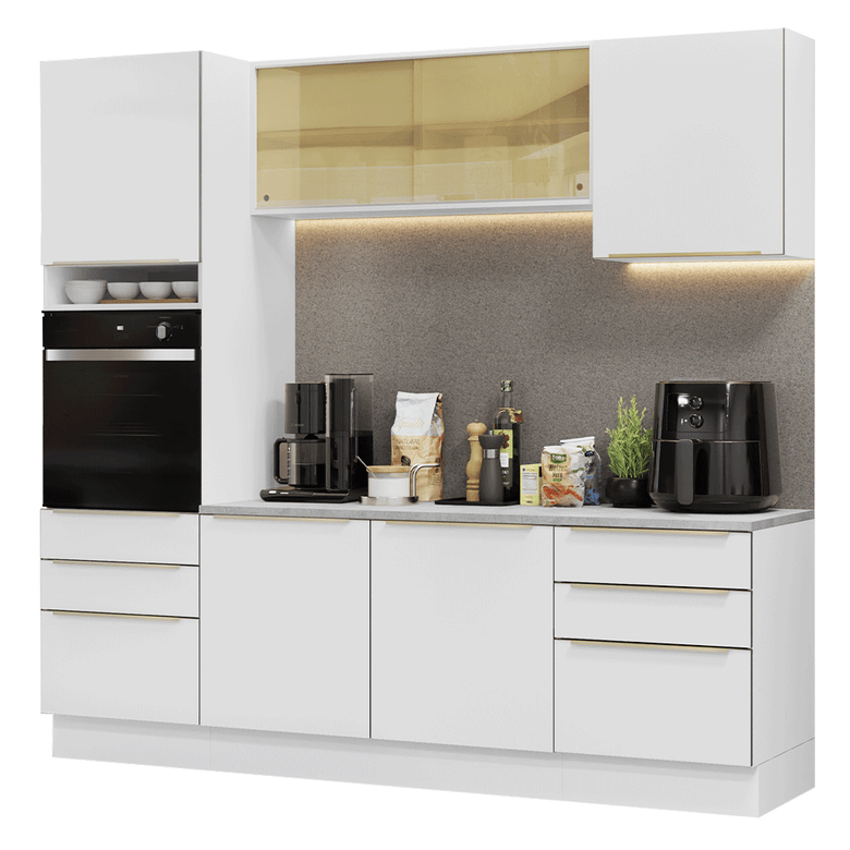 Armário de Cozinha Completa 240cm Branco Veludo Lux Madesa 08