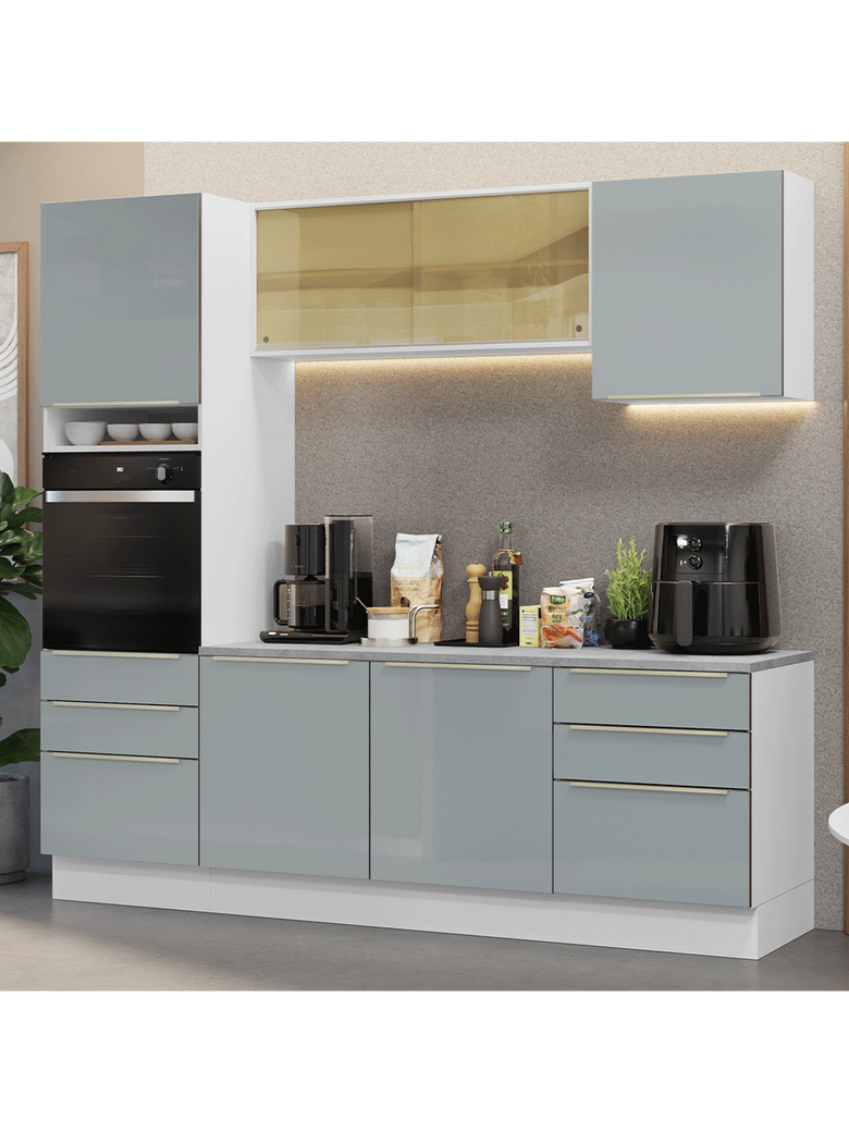 Armário de Cozinha Completa 240cm Branco/Cinza Lux Madesa 08