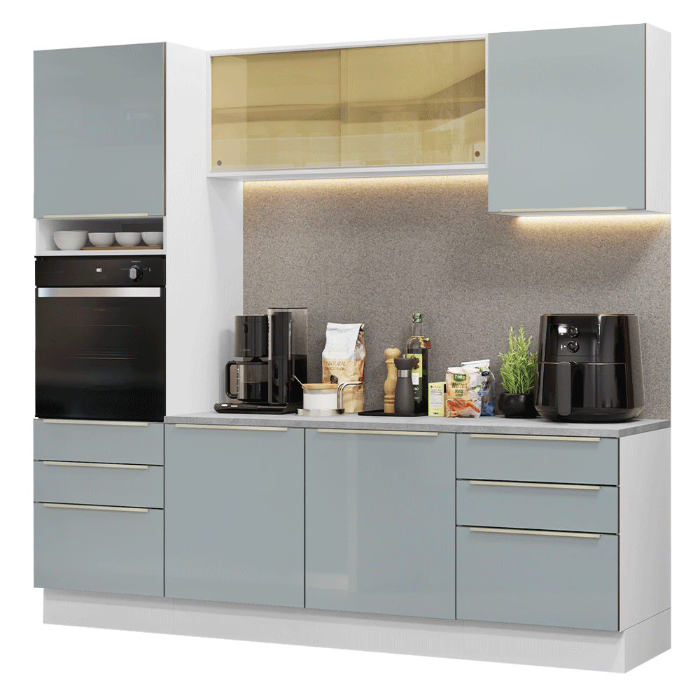 Armário de Cozinha Completa 240cm Branco/Cinza Lux Madesa 08 - Branco/Cinza