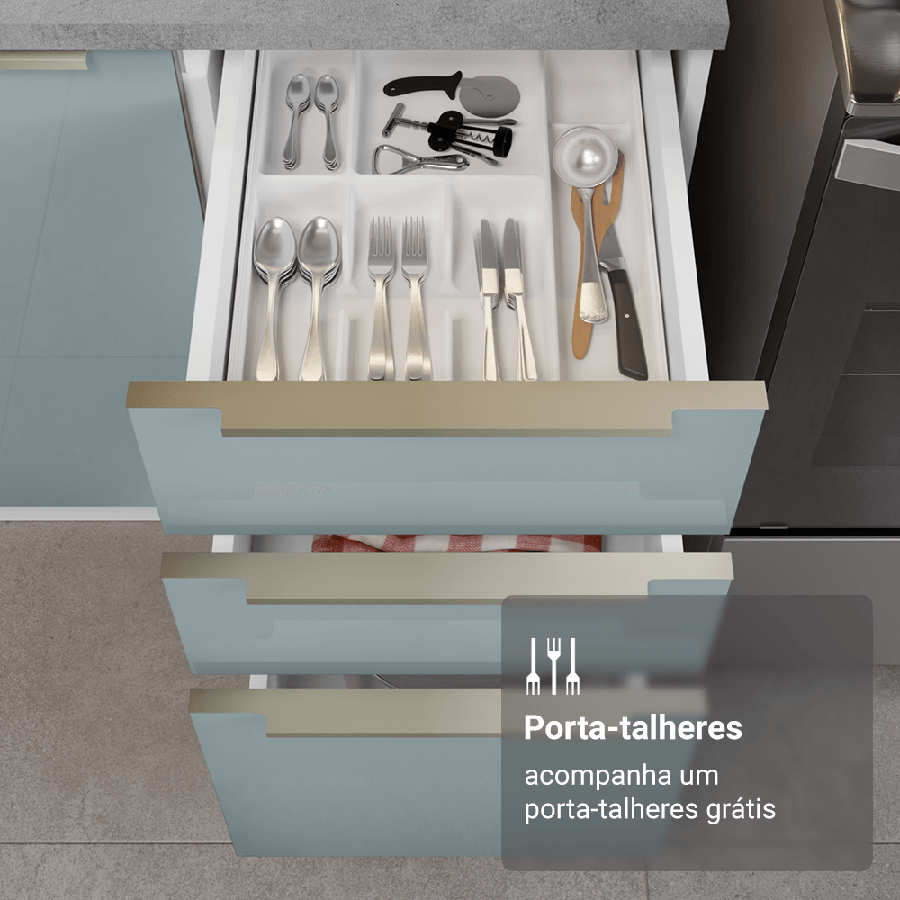 Armário de Cozinha Completa 240cm Branco/Cinza Lux Madesa 08