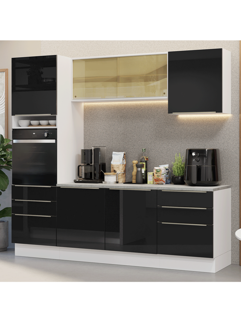 Armário de Cozinha Completa 240cm Branco/Preto Lux Madesa 08