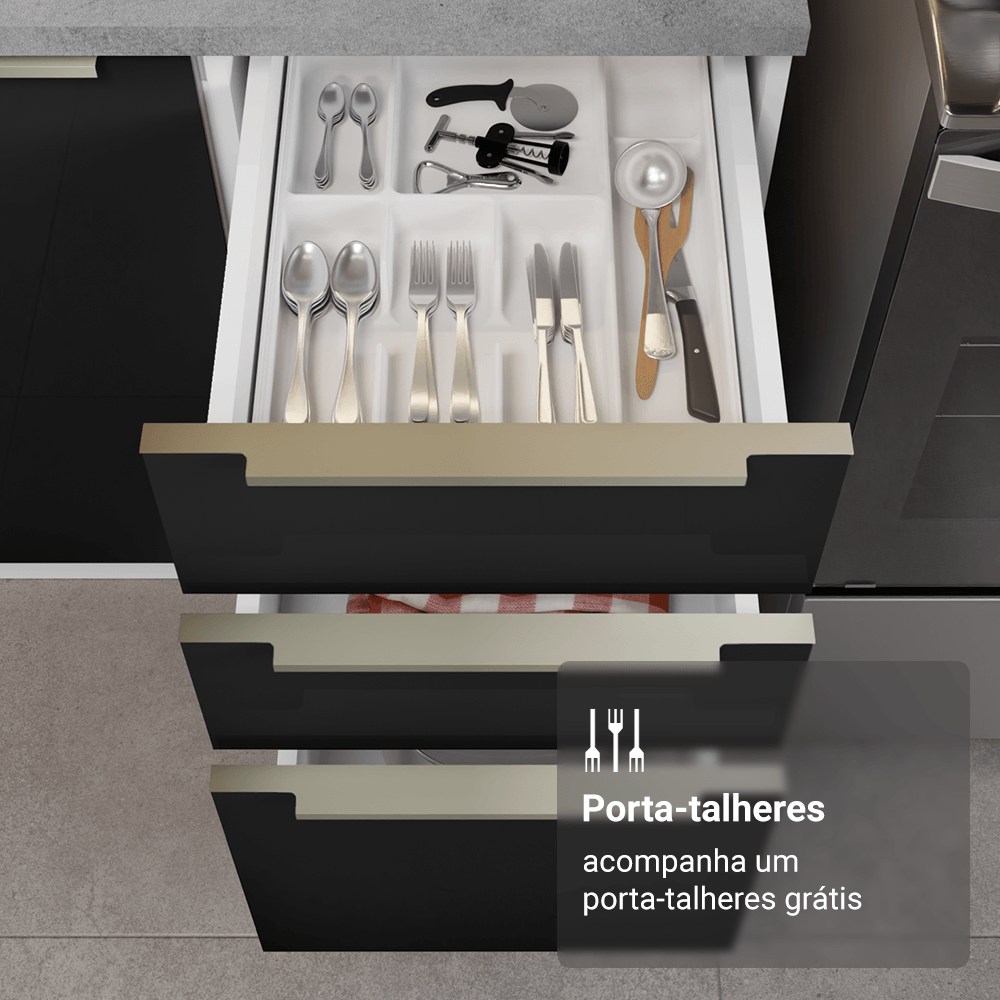 Armário de Cozinha Completa 240cm Branco/Preto Lux Madesa 08