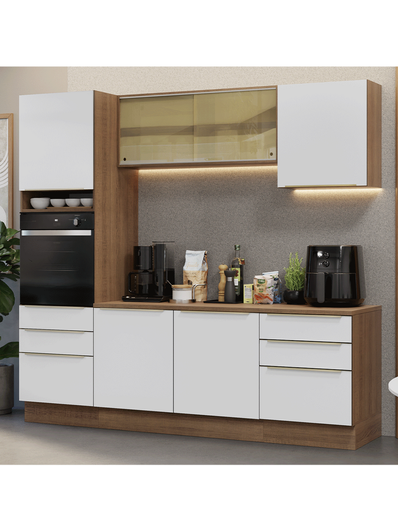 Armário de Cozinha Completa 240cm Rustic/Branco Lux Madesa 08