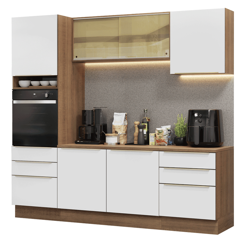 Armário de Cozinha Completa 240cm Rustic/Branco Lux Madesa 08