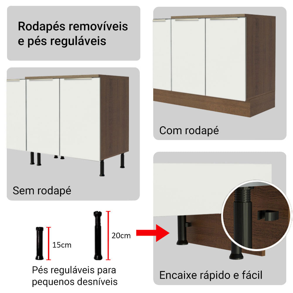 Armário de Cozinha Completa 240cm Rustic/Branco Lux Madesa 08