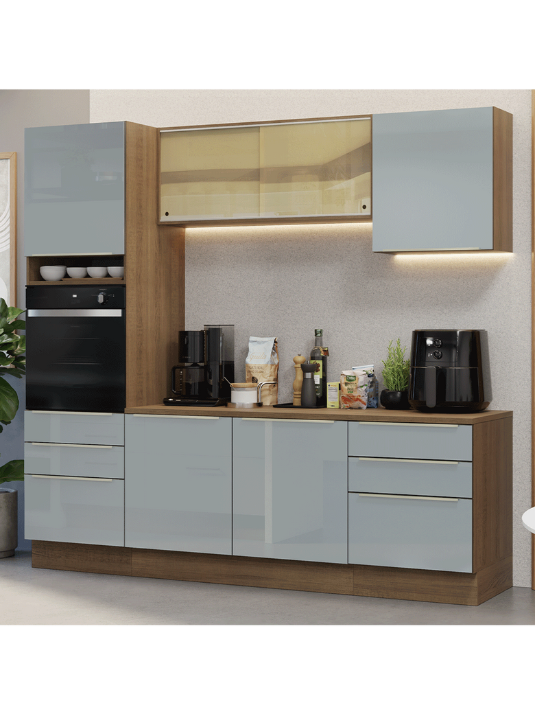 Armário de Cozinha Completa 240cm Rustic/Cinza Lux Madesa 08