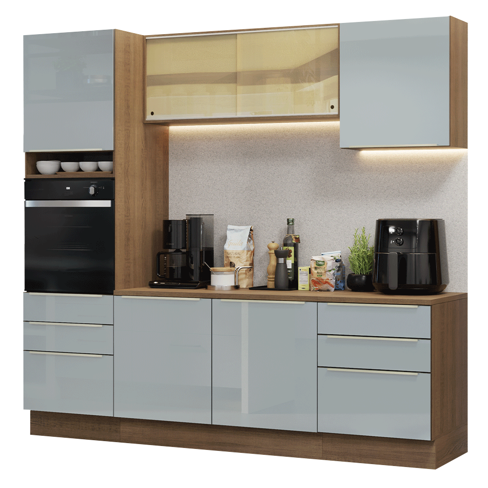 Armário de Cozinha Completa 240cm Rustic/Cinza Lux Madesa 08 - Rustic/Cinza