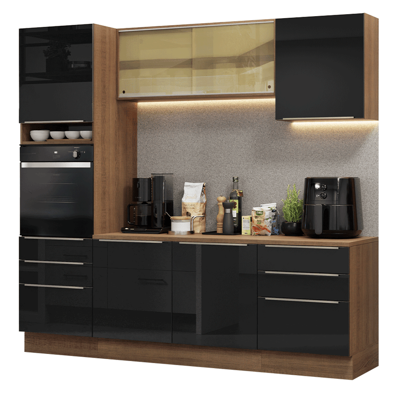 Armário de Cozinha Completa 240cm Rustic/Preto Lux Madesa 08