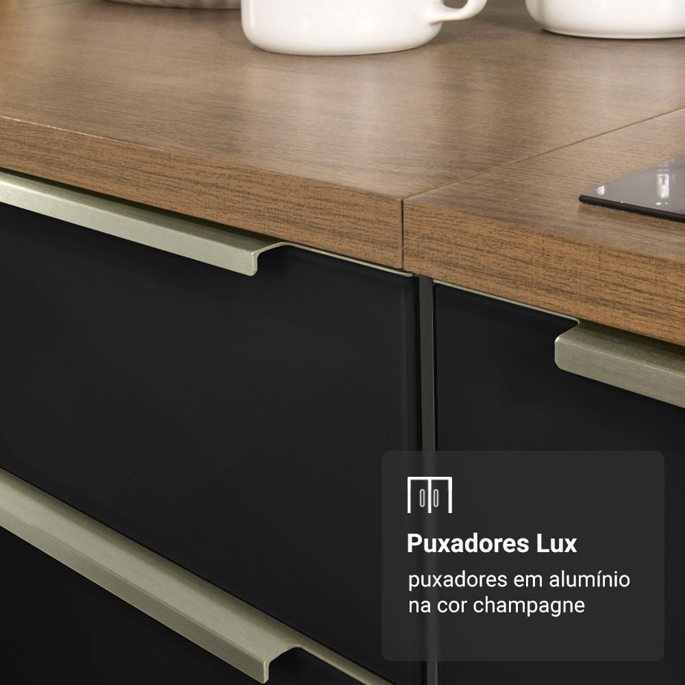 Armário de Cozinha Completa 240cm Rustic/Preto Lux Madesa 08