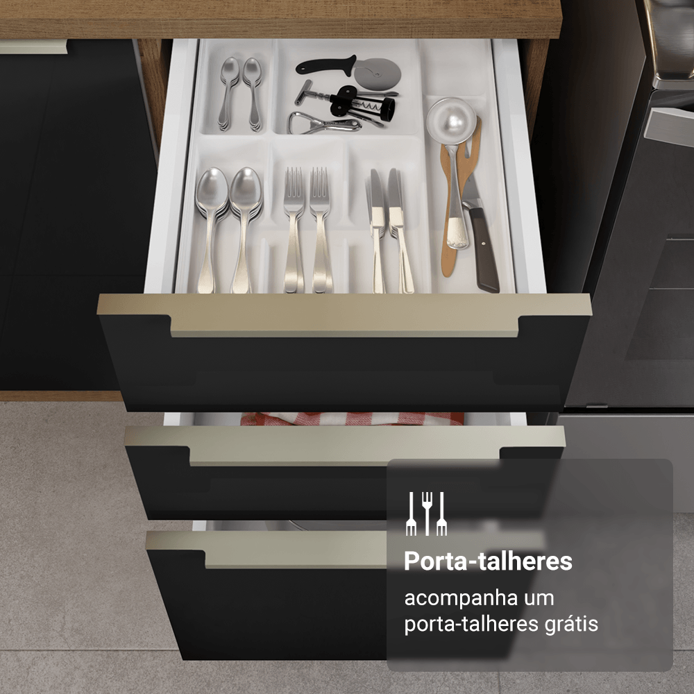 Armário de Cozinha Completa 240cm Rustic/Preto Lux Madesa 08