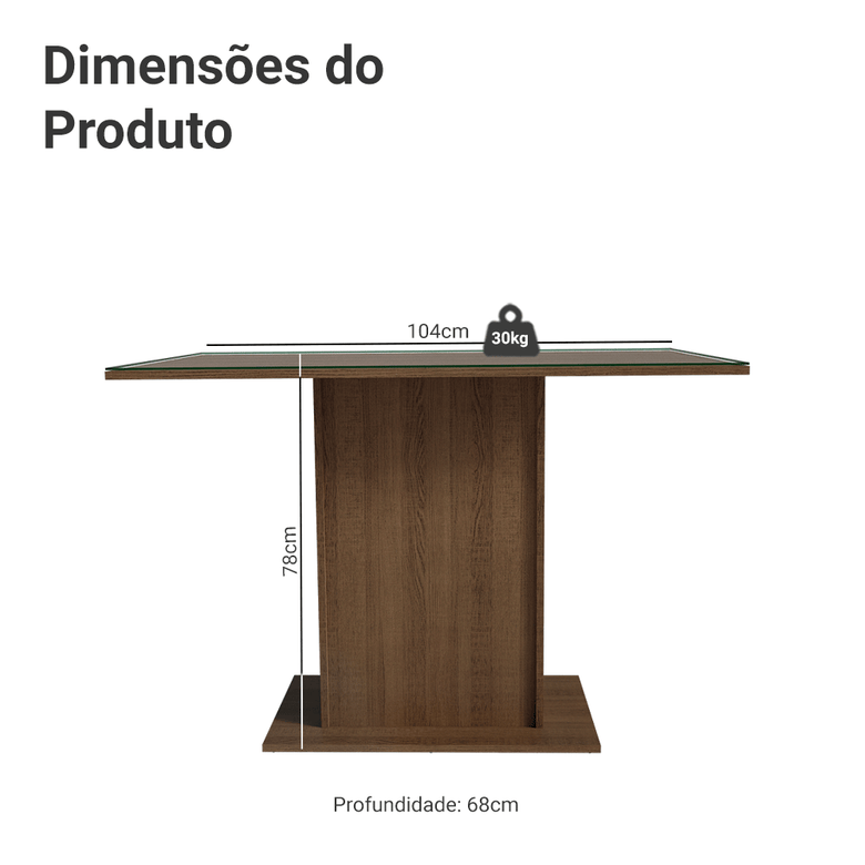 Mesa de Jantar Retangular com Tampo de Vidro Rustic 5329 Madesa