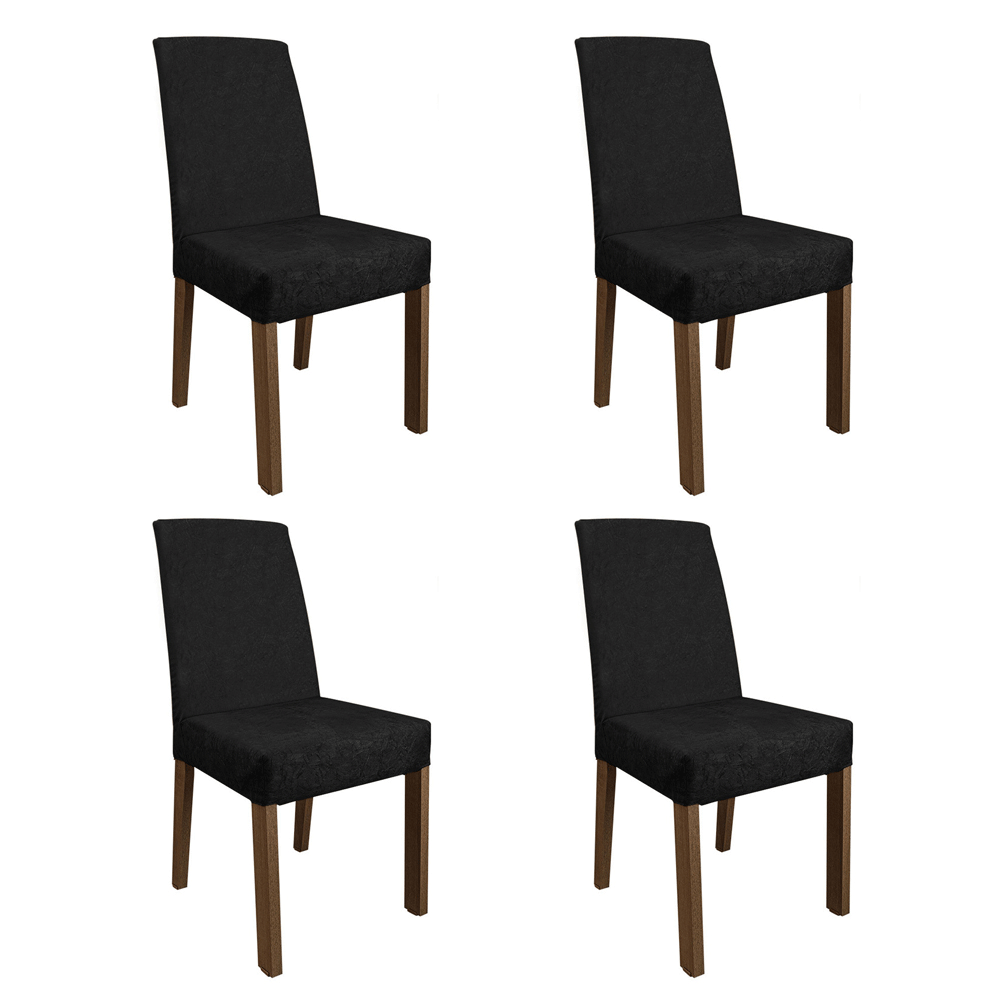 Conjunto Sala de Jantar Mesa Tampo de Vidro 4 Cadeiras Rustic/Preto/Oxford Zion Madesa