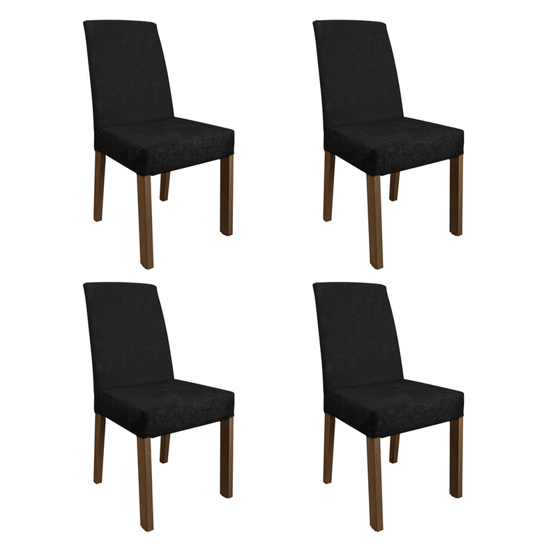 Conjunto Sala de Jantar Mesa Tampo de Vidro 4 Cadeiras Rustic/Preto/Oxford Zion Madesa