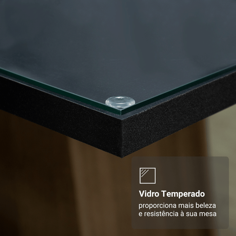 Conjunto Sala de Jantar Mesa Tampo de Vidro 4 Cadeiras Rustic/Preto/Oxford Zion Madesa