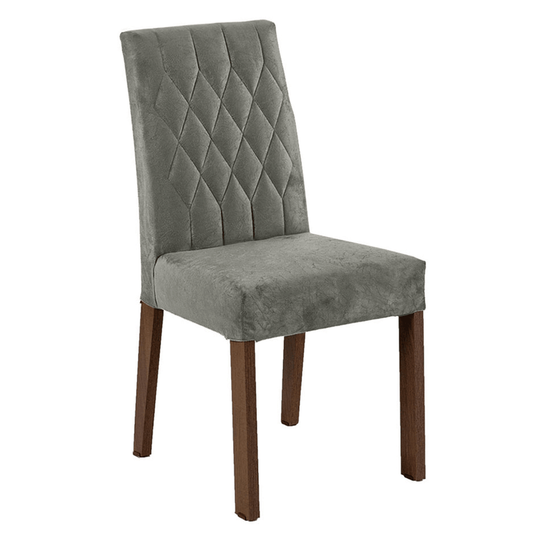 Conjunto Sala de Jantar Mesa Tampo de Vidro 4 Cadeiras Rustic/Silver Reale Madesa