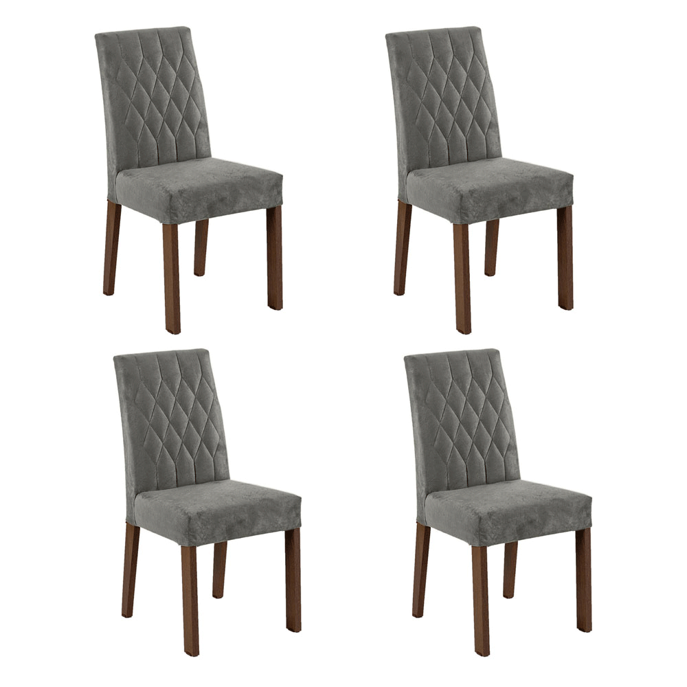 Conjunto Sala de Jantar Mesa Tampo de Vidro 4 Cadeiras Rustic/Silver Reale Madesa