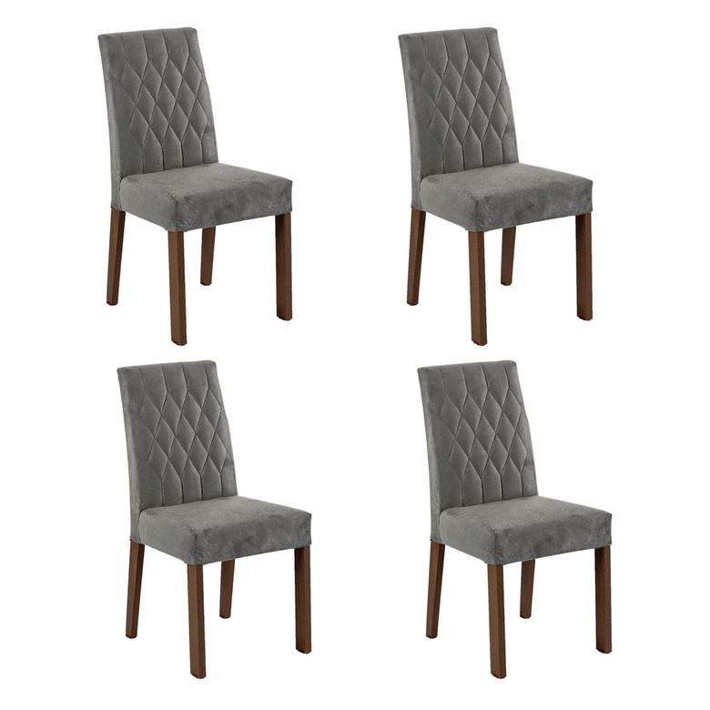 Conjunto Sala de Jantar Mesa Tampo de Vidro 4 Cadeiras Rustic/Silver Reale Madesa