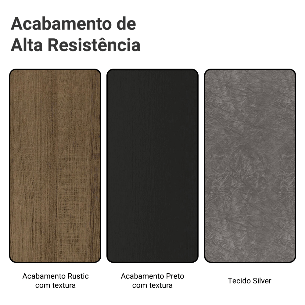 Conjunto Sala de Jantar Mesa Tampo de Vidro 6 Cadeiras Rustic/Preto/Silver Odara Madesa