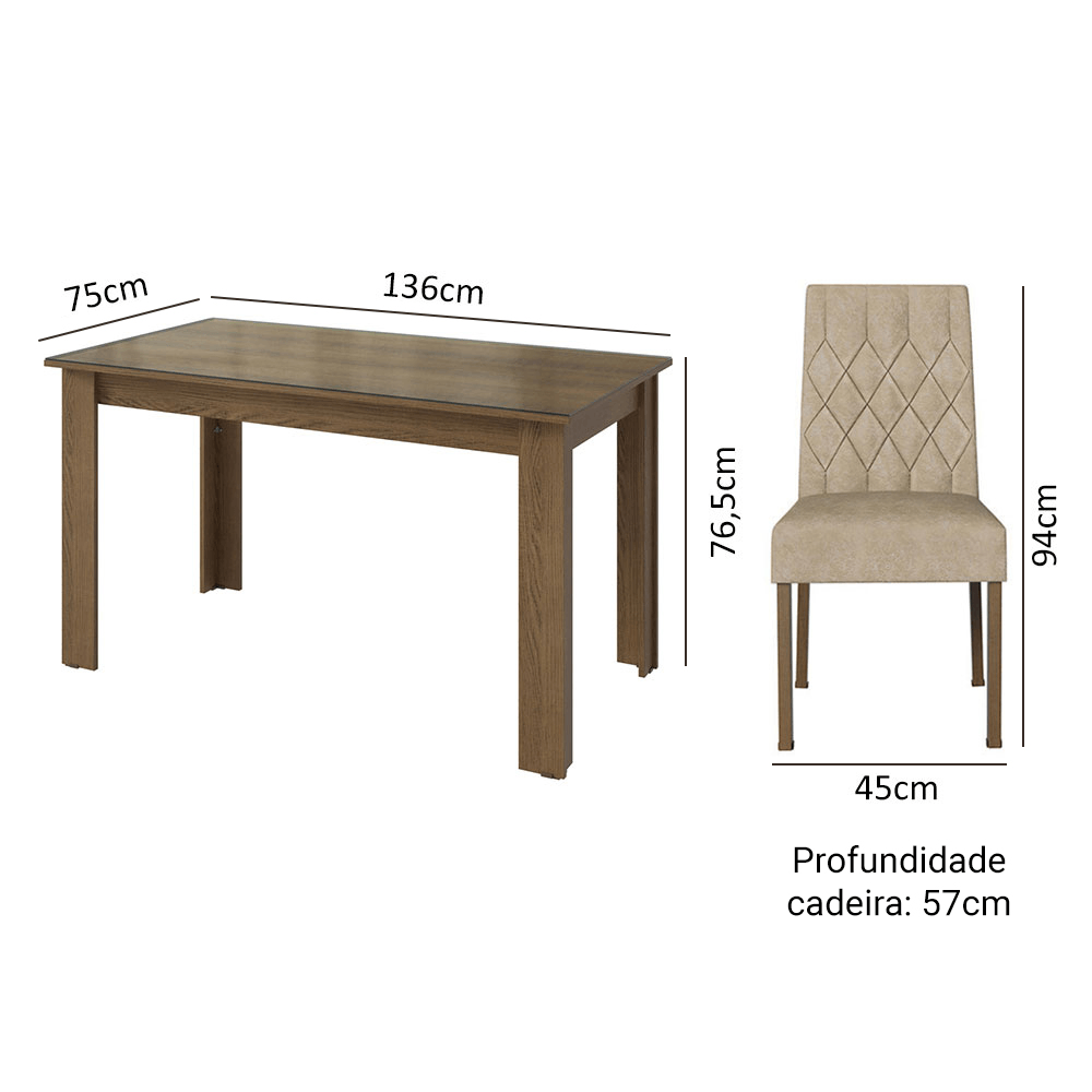 Conjunto Sala de Jantar Mesa Tampo de Vidro 6 Cadeiras Rustic/Imperial Odara Madesa