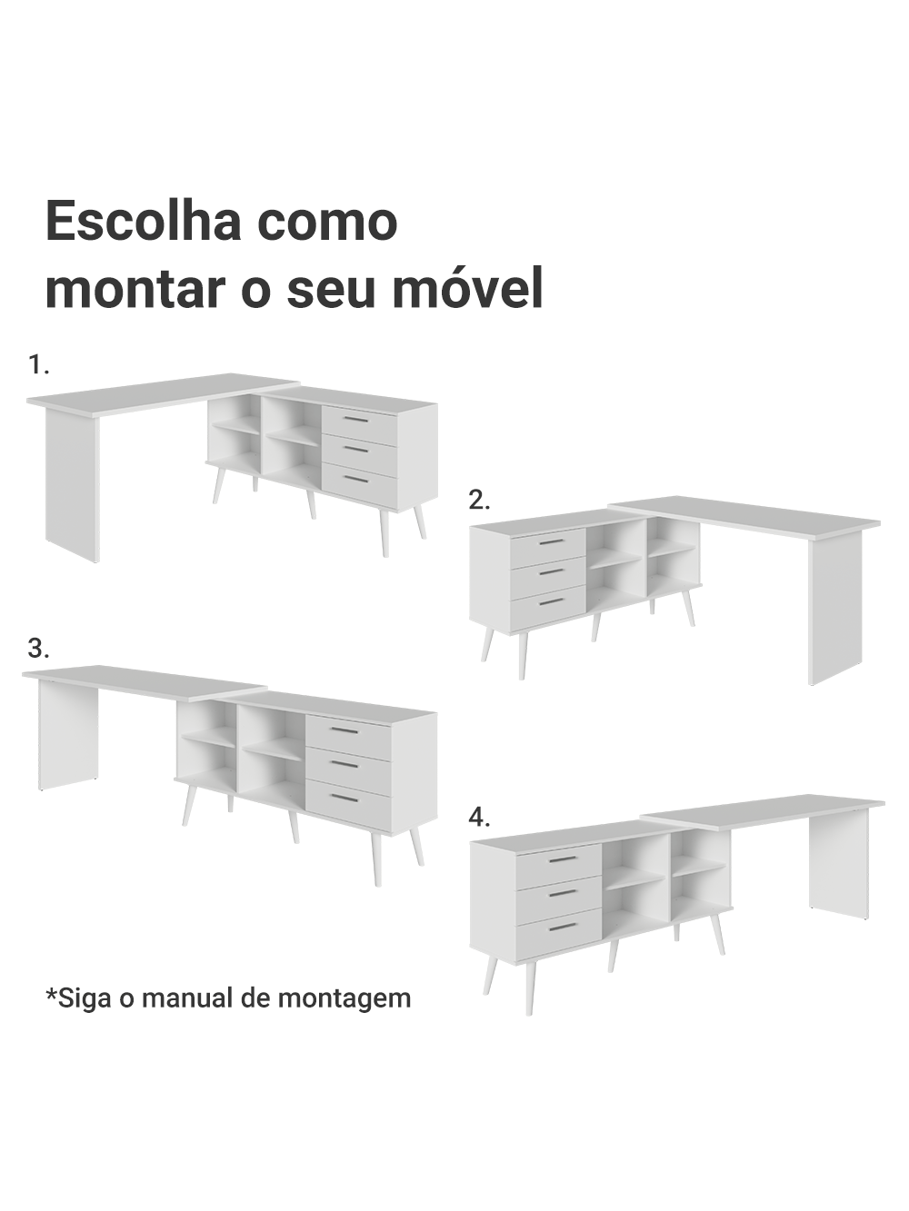 Escrivaninha Penteadeira de Canto 3 Gavetas Branco Madesa