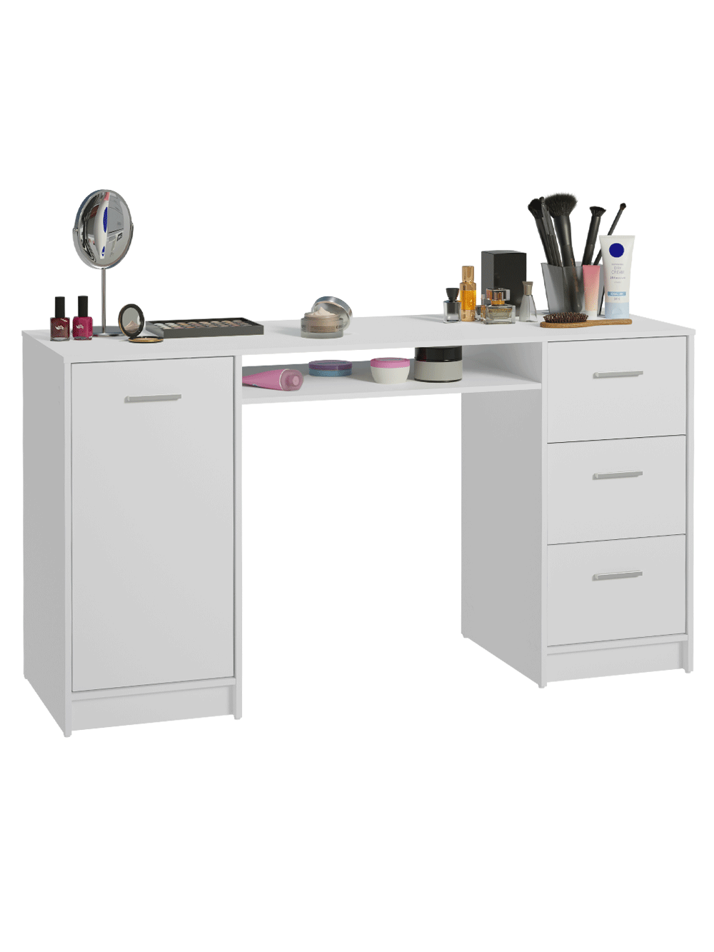 Escrivaninha Penteadeira 136cm 1 Porta 3 Gavetas Branco Madesa - Branco