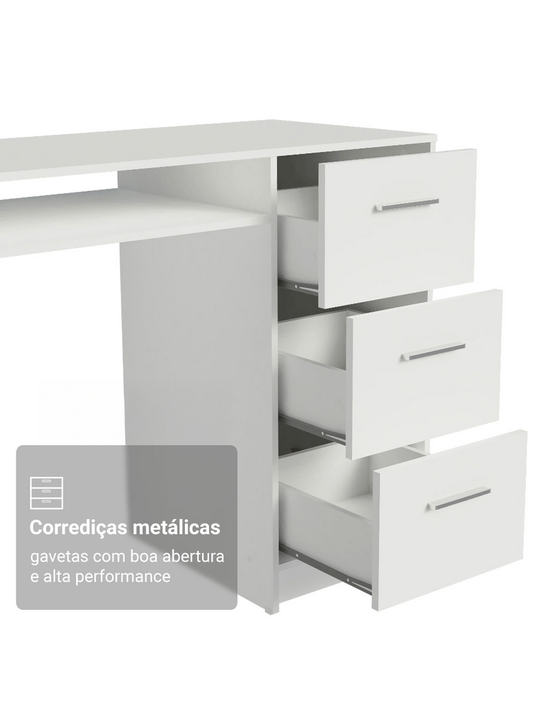 Escrivaninha Penteadeira 136cm 1 Porta 3 Gavetas Branco Madesa