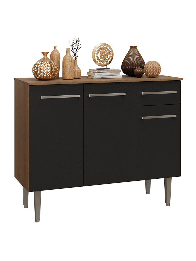 Buffet Aparador 105cm 3 Portas e 1 Gaveta Rustic/Preto Madesa