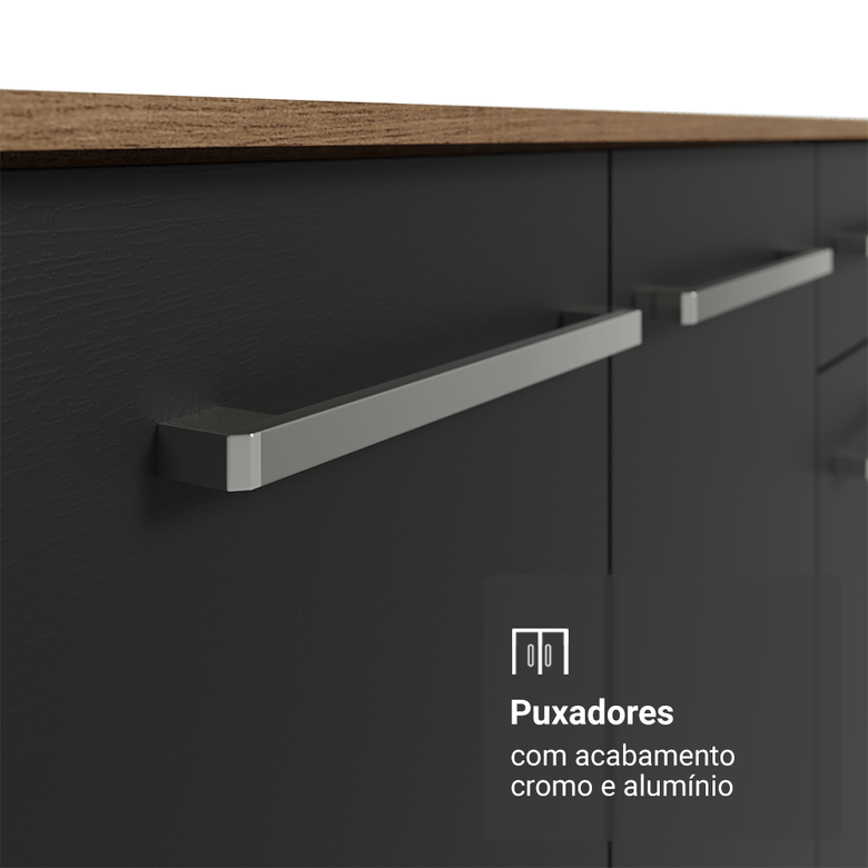 Buffet Aparador 105cm 3 Portas e 1 Gaveta Rustic/Preto Madesa