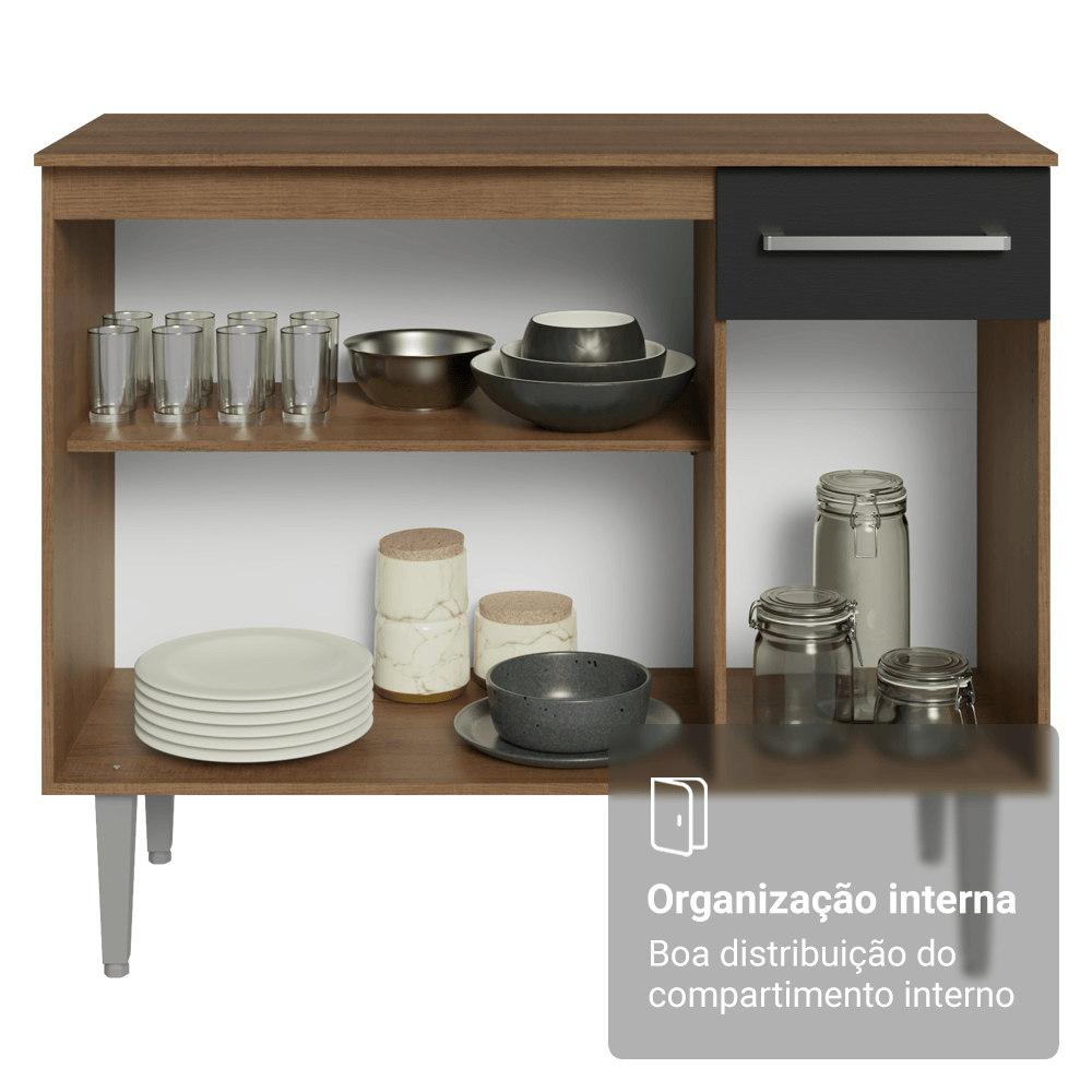 Buffet Aparador 105cm 3 Portas e 1 Gaveta Rustic/Preto Madesa
