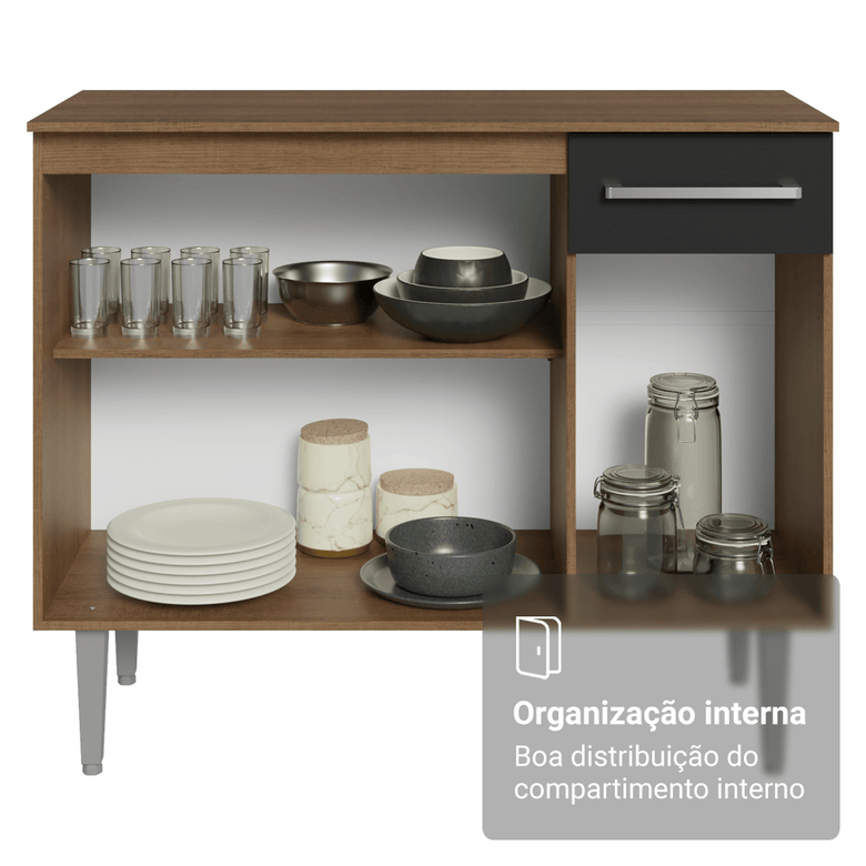 Buffet Aparador 105cm 3 Portas e 1 Gaveta Rustic/Preto Madesa