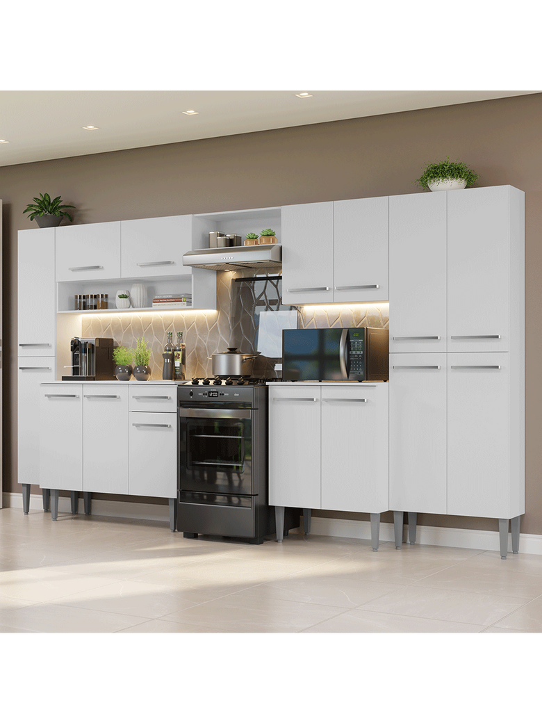 Armário de Cozinha Completa 325cm Branco Emilly Madesa 02