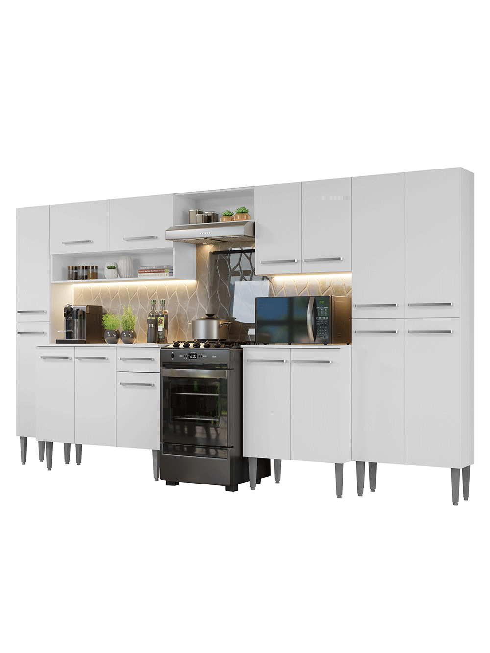 Armário de Cozinha Completa 325cm Branco Emilly Madesa 02 - Branco