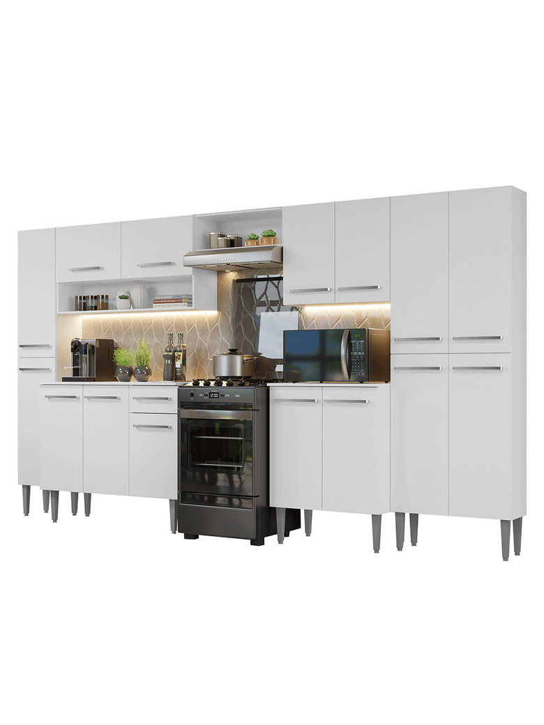 Armário de Cozinha Completa 325cm Branco Emilly Madesa 02
