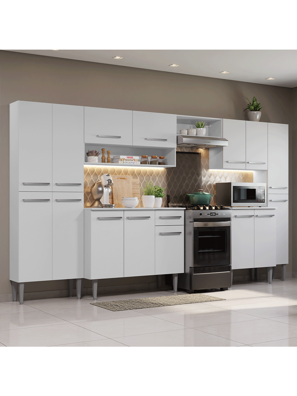 Armário de Cozinha Completa 325cm Branco Emilly Madesa 01 - Branco