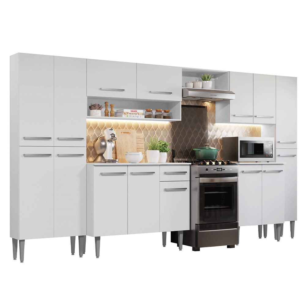 Armário de Cozinha Completa 325cm Branco Emilly Madesa 01 - Branco